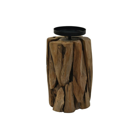 Candlestick - 13x13x21cm - Driftwood - Natural/Black