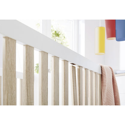 Children's room 'Lumi' - 3 parts: Bedstead/Wide chest of drawers/3-door wardrobe - White/Natural