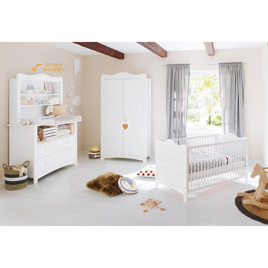 Children's room 'Florentina' - 4 parts: Bedstead/Extra Wide Chest of Drawers incl. Extra Wide Cupboard/2-door Wardrobe - White