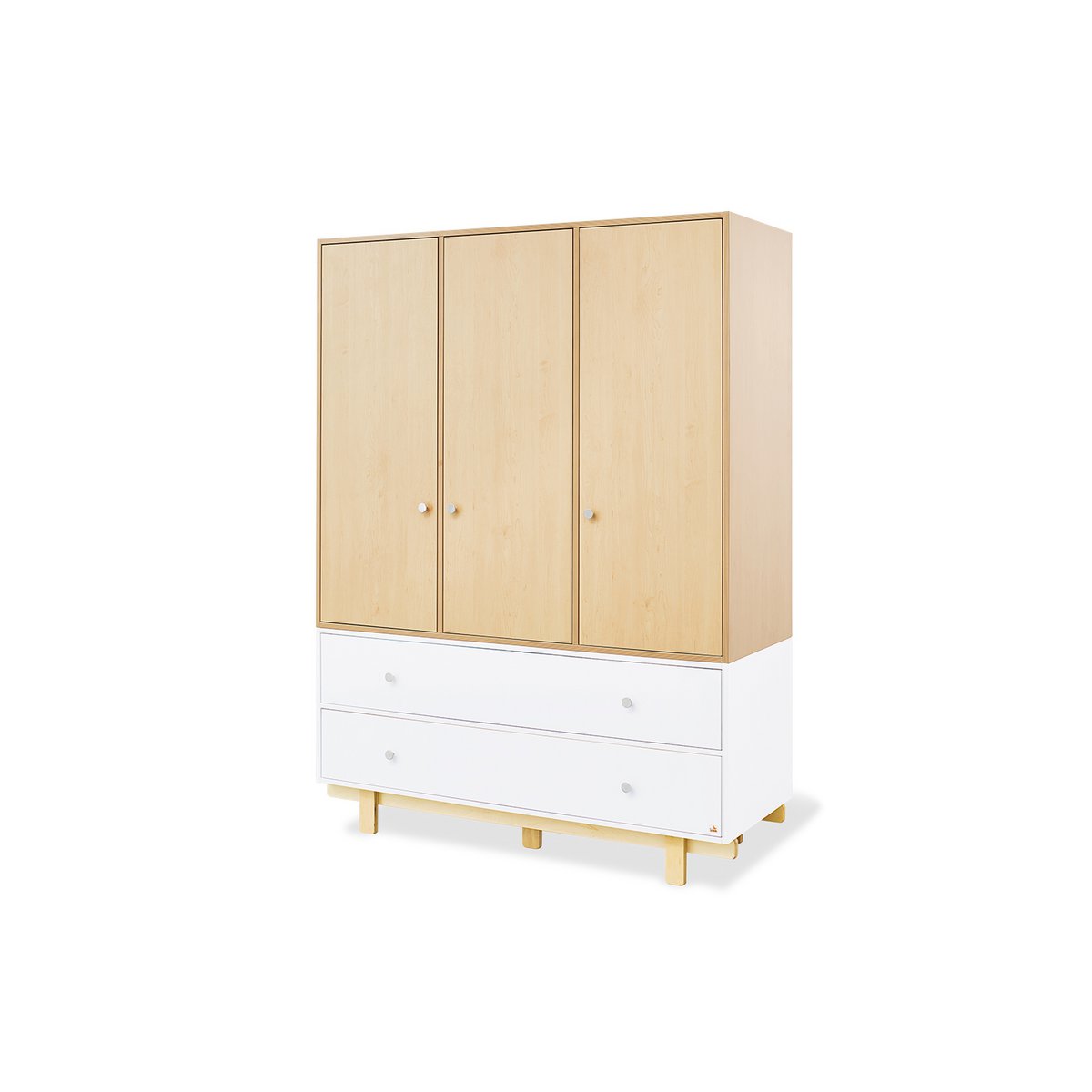 Children's room 'Boks' - 3 parts: Bedstead/Wide Chest of Drawers/3-door Wardrobe - White/Natural