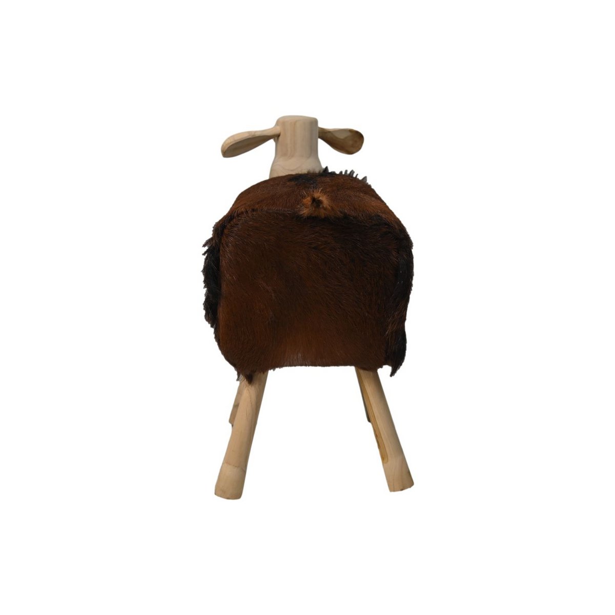 Schaap 'Shawn' - 58x34x62 - Teak/Geitenleer - Wit/Bruin/Naturel