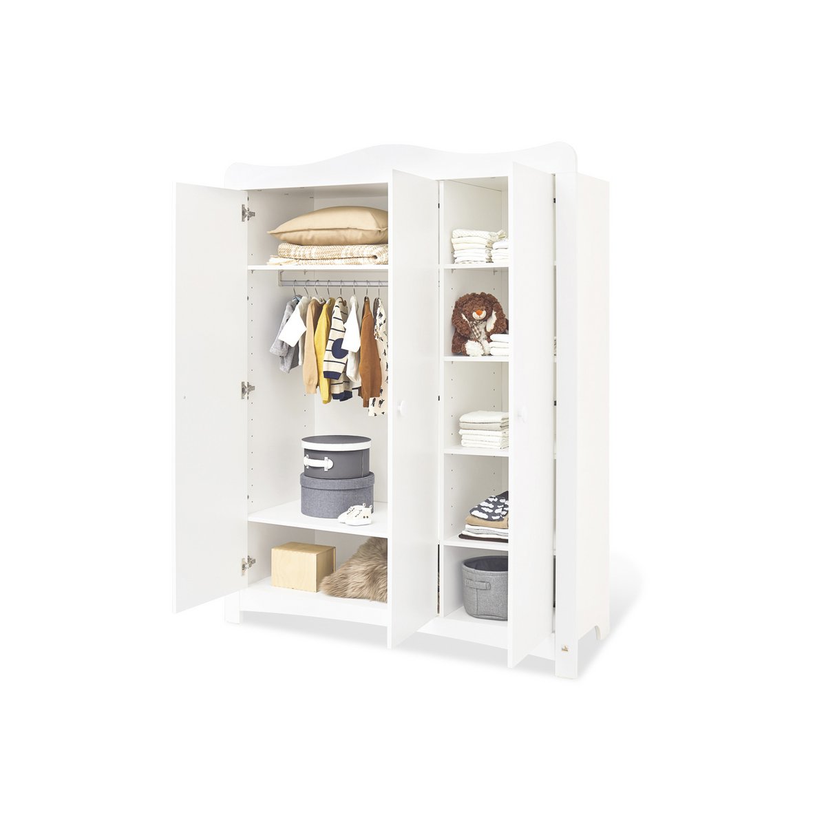 Children's room 'Florentina' - 4 parts: Bedstead/Extra Wide Chest of Drawers incl. Extra Wide Cupboard/3-door Wardrobe - White