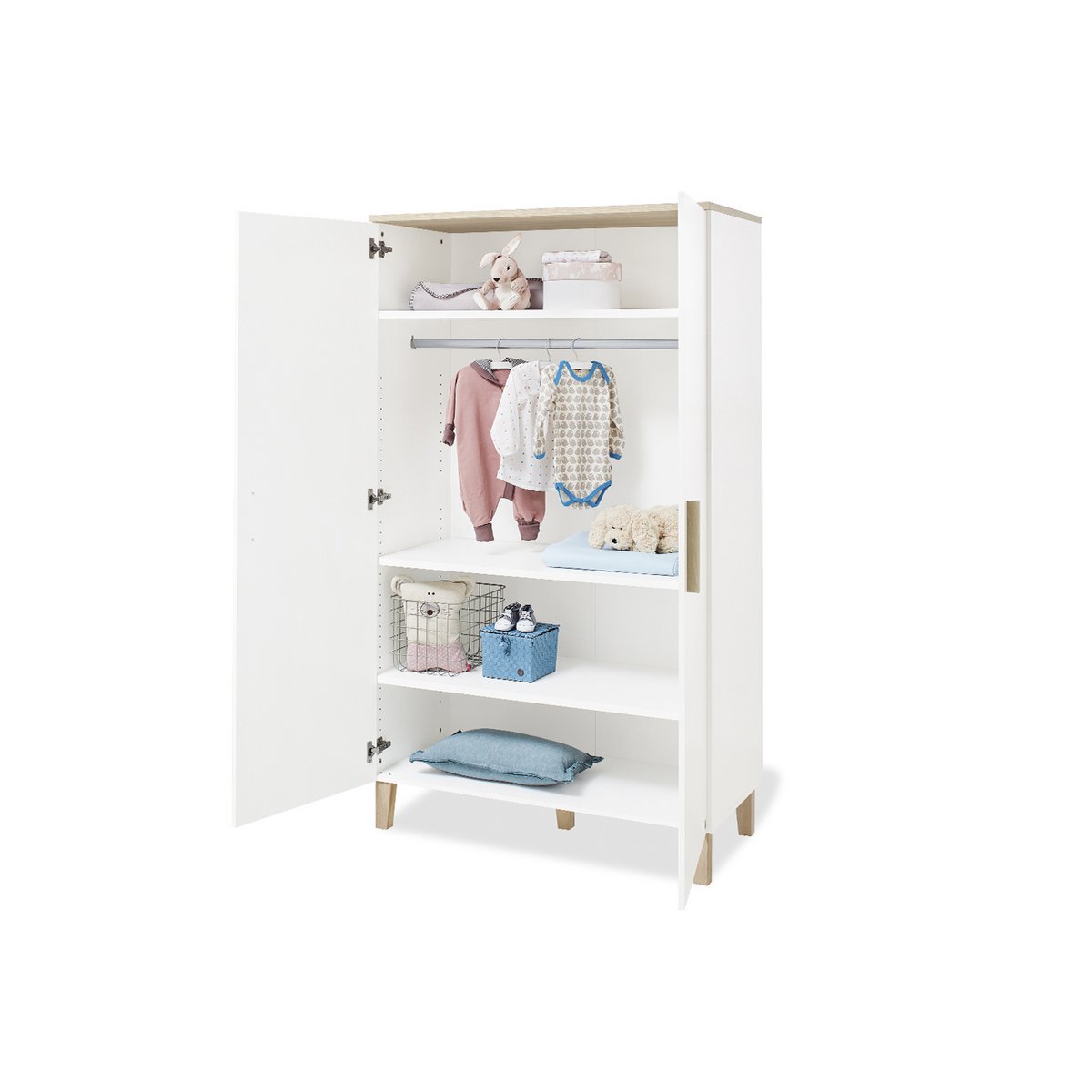 Children's room 'Lumi' - 3 parts: Bedstead/Extra Wide Chest of Drawers/2-door Wardrobe - White/Natural