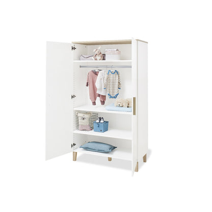 Children's room 'Lumi' - 3 parts: Bedstead/Extra Wide Chest of Drawers/2-door Wardrobe - White/Natural