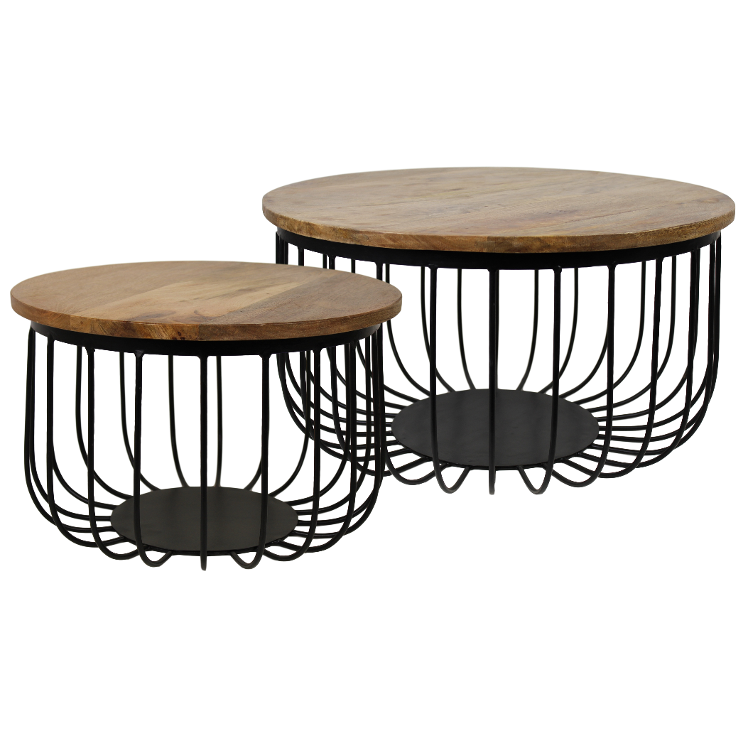 Coffee table set 'Maden' - 2-piece - Mango wood/iron - Natural