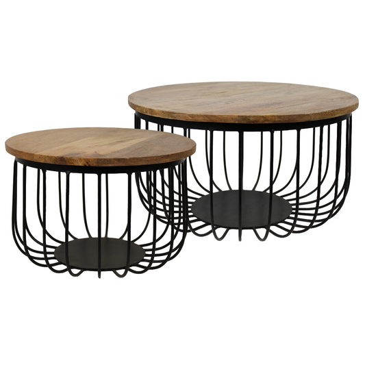 Coffee table set 'Maden' - 2-piece - Mango wood/iron - Natural