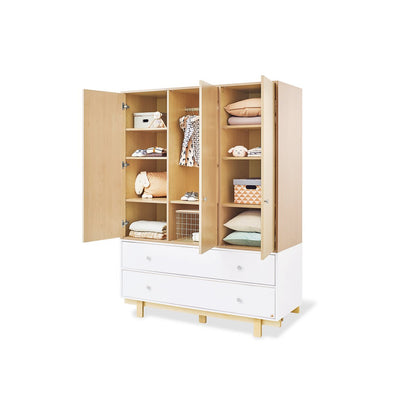 Children's room 'Boks' - 3 parts: Bedstead/Wide Chest of Drawers/3-door Wardrobe - White/Natural