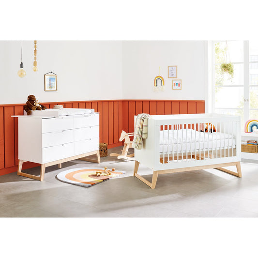 Children's room 'Bridge' - 2 parts: Bed/Extra Wide Chest of Drawers - White/Natural