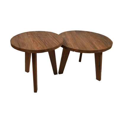 Coffee tables - Round - 2-piece - Ø60x43.5/Ø50x48.5cm - Teak - Natural