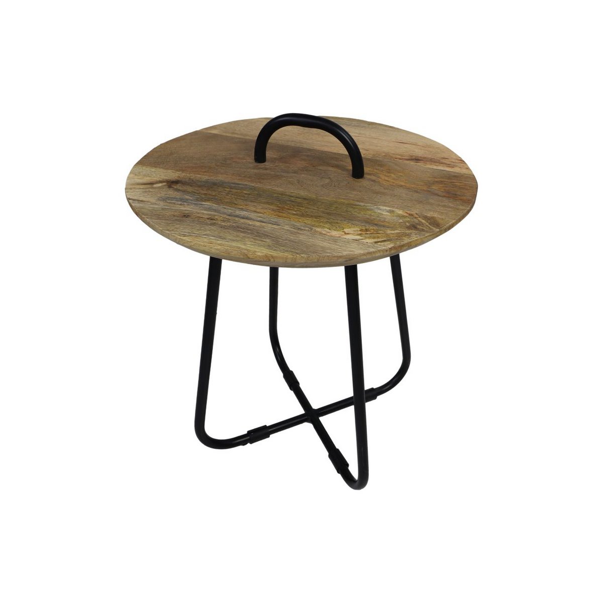 Side table with handle - Ø45x55 - Mango wood/Metal - Natural/Black