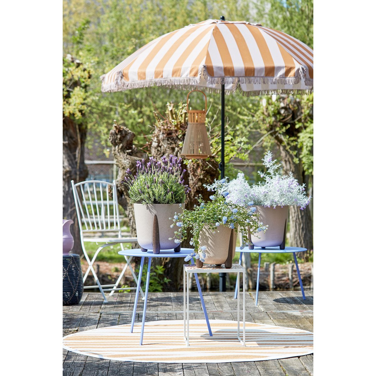 Outdoor side table 'Odile' - Set of 2 - L38 x W38 x H48 cm - Metal - Brown/White