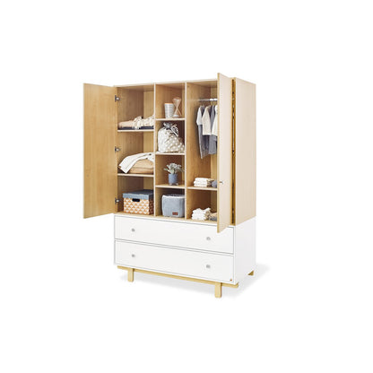 Children's room 'Boks' - 3 parts: Bedstead/Wide Chest of Drawers/2-door Wardrobe - White Natural