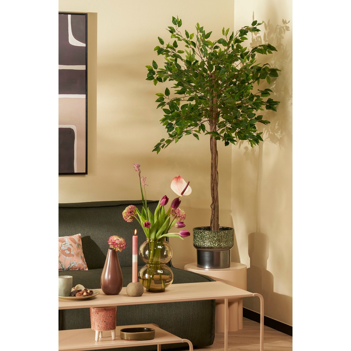 Künstliche Pflanze im Blumentopf 'Ficus' - H150 x Ø50 cm - Grün