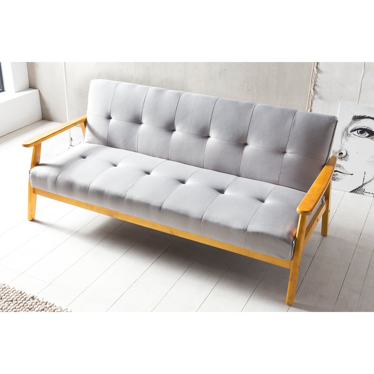 Sofa bed - Scandinavian - 190x85x81cm - Light gray/Natural