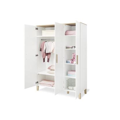 Children's room 'Lumi' - 3 parts: Bedstead/Wide chest of drawers/3-door wardrobe - White/Natural