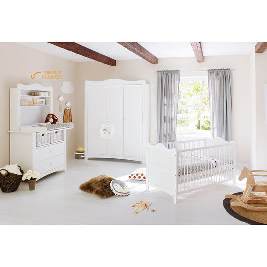 Children's room 'Florentina' - 4 parts: Bedstead/Wide Chest of Drawers incl. Wide Cupboard/3-door Wardrobe - White