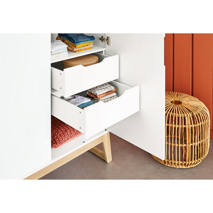 Children's room 'Bridge' - 3 parts: Bedstead/Wide chest of drawers/2-door wardrobe - White/Natural