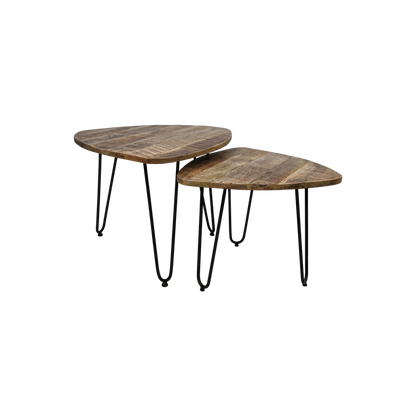 Coffee table set 'Dexter' - 2-piece - Ø60 cm - Mango wood/Iron - Natural/Black