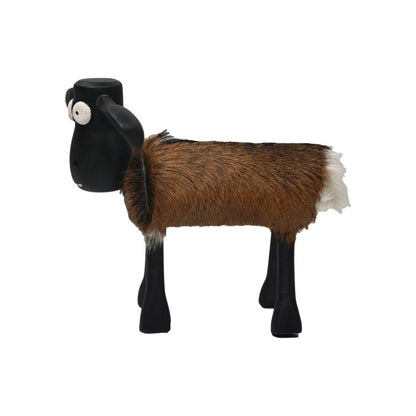 Schaap 'Shawn' - 32x14x32cm - Teak/Geitenleer - Bruin/Zwart