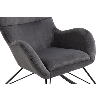 Rocking chair - Scandinavian - Lambskin look - Dark gray