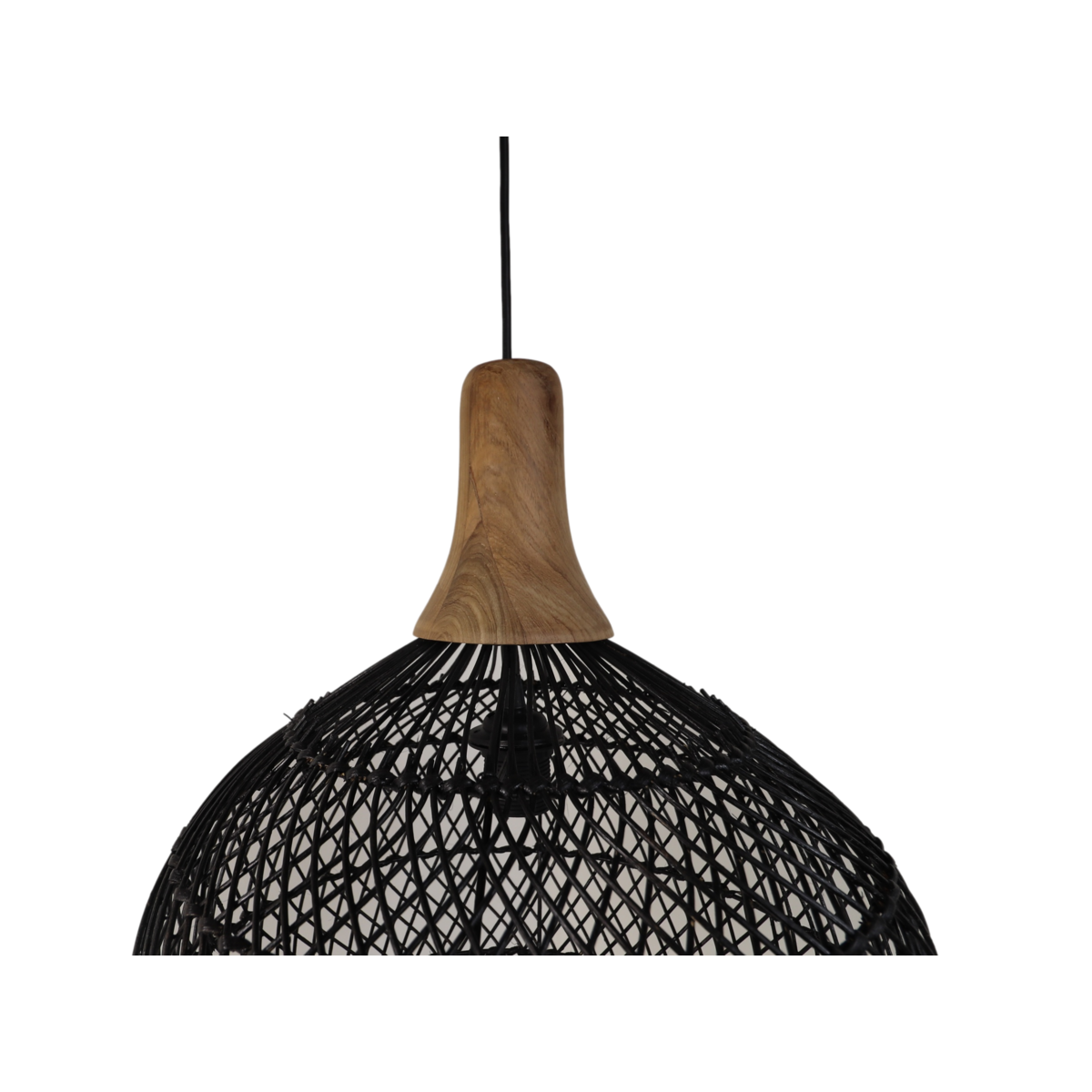 Hanging lamp - Rattan/Teak wood - 43x43x46cm - Black/Natural