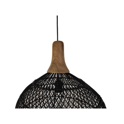 Hanging lamp - Rattan/Teak wood - 43x43x46cm - Black/Natural