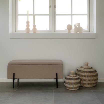 Bench in Bouclé with Storage Space 'Watford Bench' - Beige