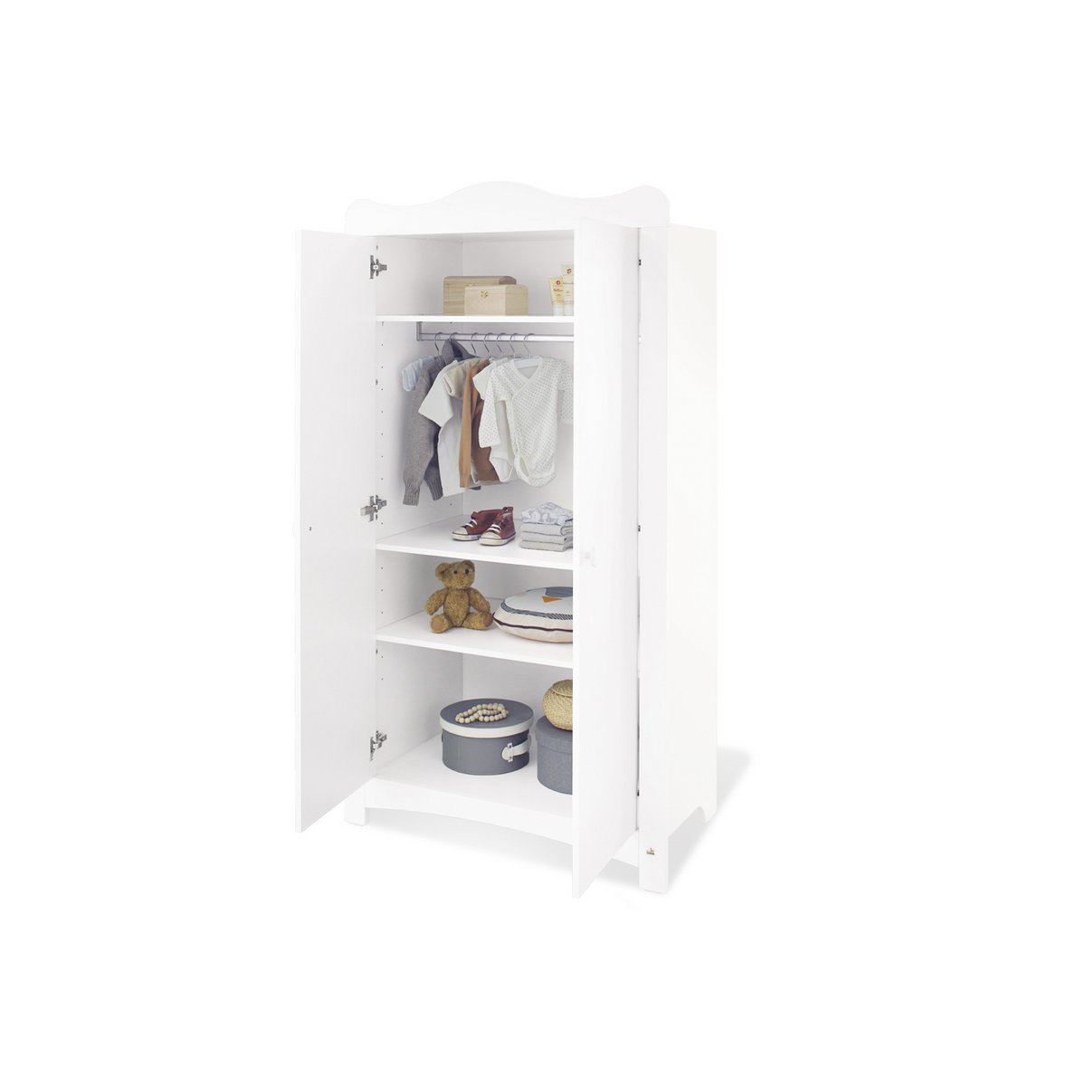 Children's room 'Florentina' - 4 parts: Bedstead/Wide Chest of Drawers/Wide Shelf/2-door Wardrobe - White