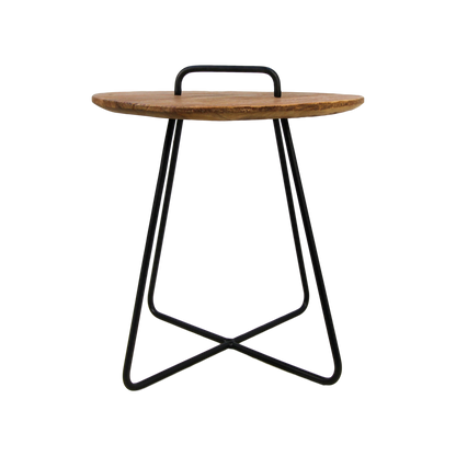 Side table with handle 'Madison' - Teak wood/Metal - Natural/Black