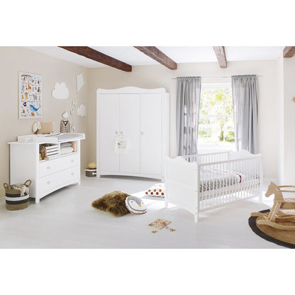 Children's room 'Florentina' - 3 parts: Bedstead/Extra Wide Chest of Drawers/3-door Wardrobe - White