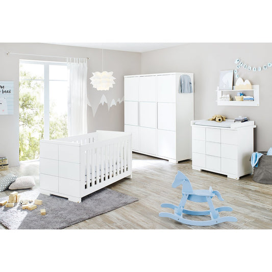 Children's room 'Polar' - 3 parts: Bedstead/Wide Chest of Drawers/3-door Wardrobe - White