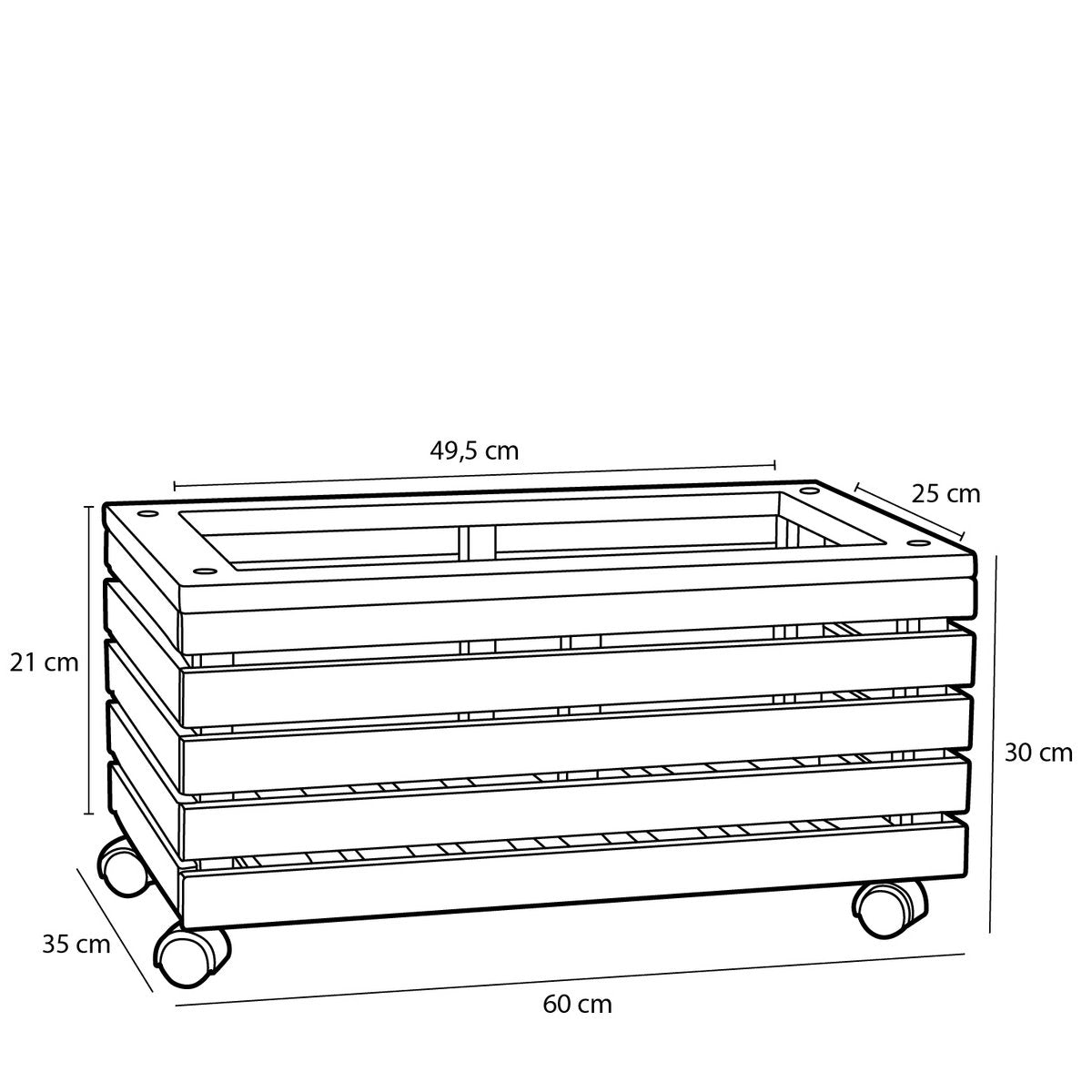 Pflanzgefäß rechteckig auf Rädern für den Außenbereich „Glenwood“ – 60 x 35 x 30 cm – Akazienholz – Braun