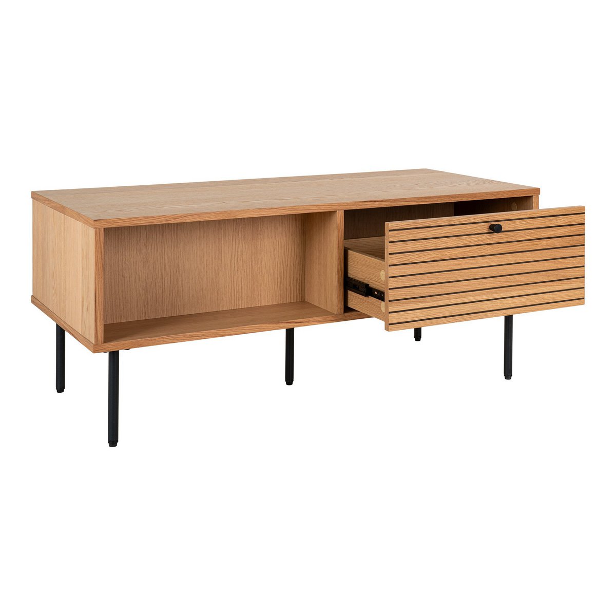 Coffee table 'Kyoto' - Oak veneer/Metal - 2 Drawers - 50x100x45 cm - Natural