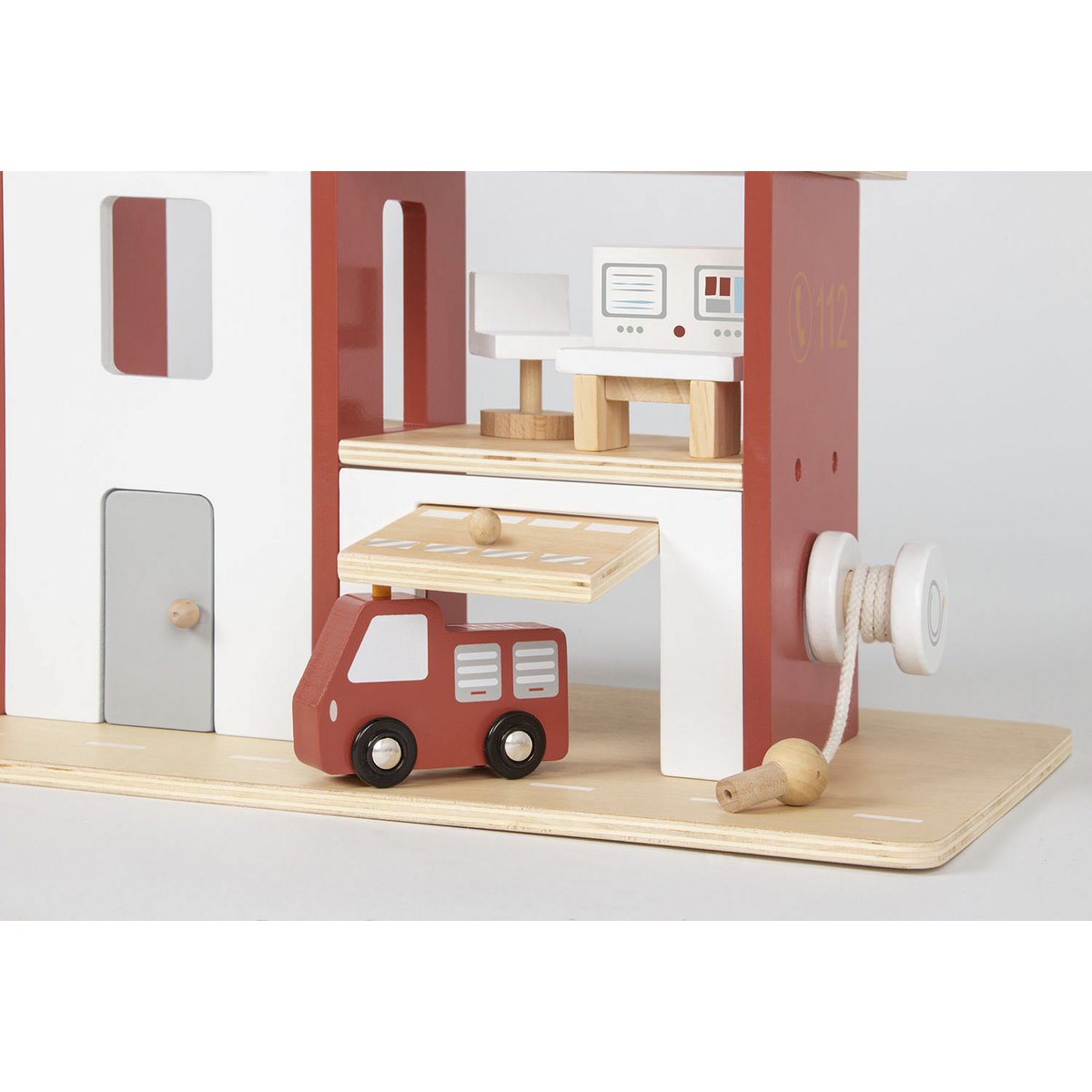 Fire station with Vehicles 'Ben' Red/White/Natural