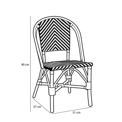 Bistro chair 'Mandox' - W51 x D57 x H90 cm - Rattan - Black/White