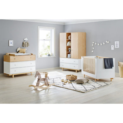 Children's room 'Boks' - 3 parts: Bedstead/Wide Chest of Drawers/2-door Wardrobe - White Natural