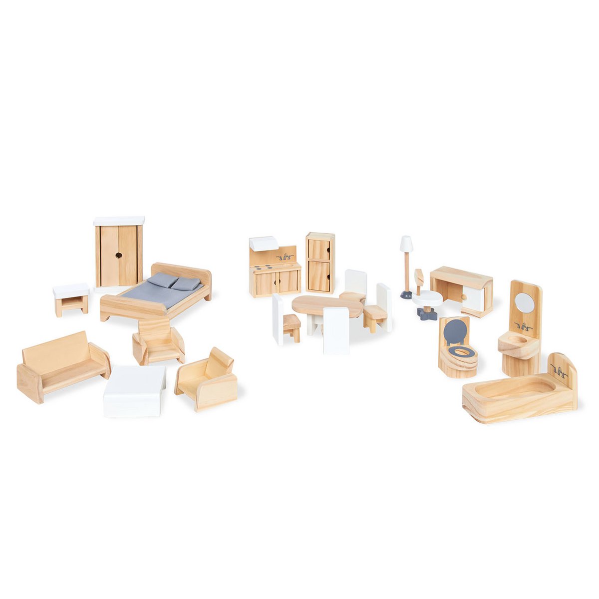 Dollhouse furniture - 20 pieces - Natural/White