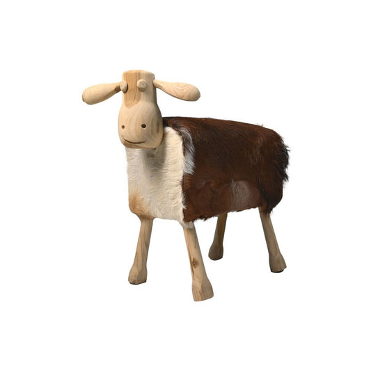 Schaap 'Shawn' - 58x34x62 - Teak/Geitenleer - Wit/Bruin/Naturel