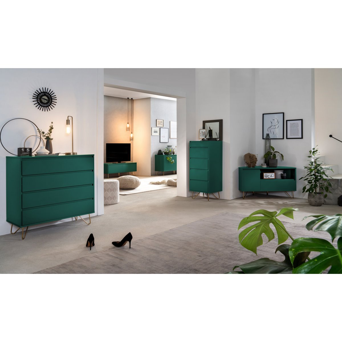 TV Cabinet - Corner - Scandinavian - Green/Gold