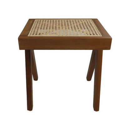 Dekorativer Hocker – 42 x 32 x 45 cm – Teak/Rattan – Natur