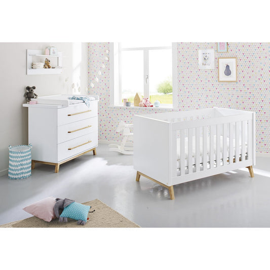 Children's room 'Riva' - 2 parts: Bed/Wide Chest of Drawers - White/Natural