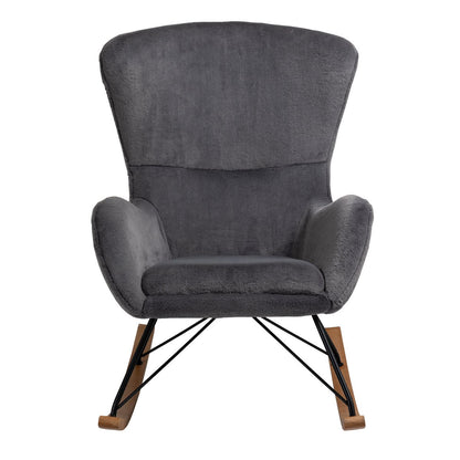 Rocking chair - Scandinavian - Lambskin look - Dark gray